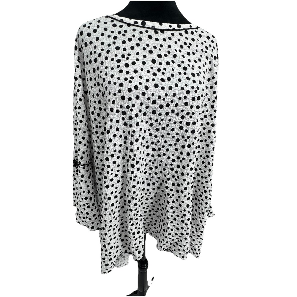 Ali Miles Womens 2X Top Black White Abstract‎ Print Lagenlook Button Artsy Bozy